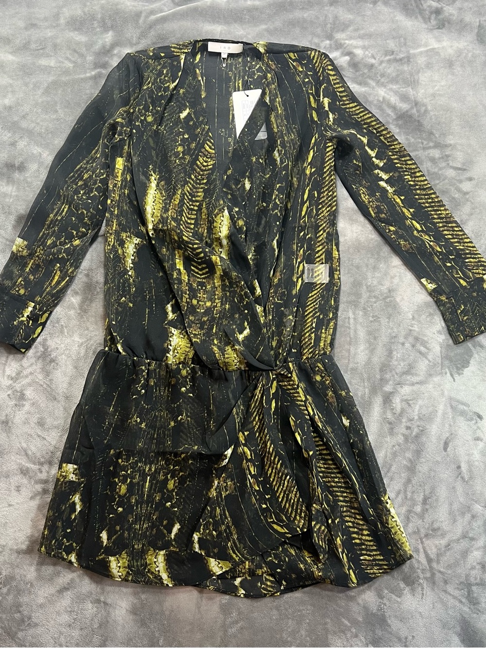 IRO Black and Olive Wrap Mini Dress - Picture 2 of 6